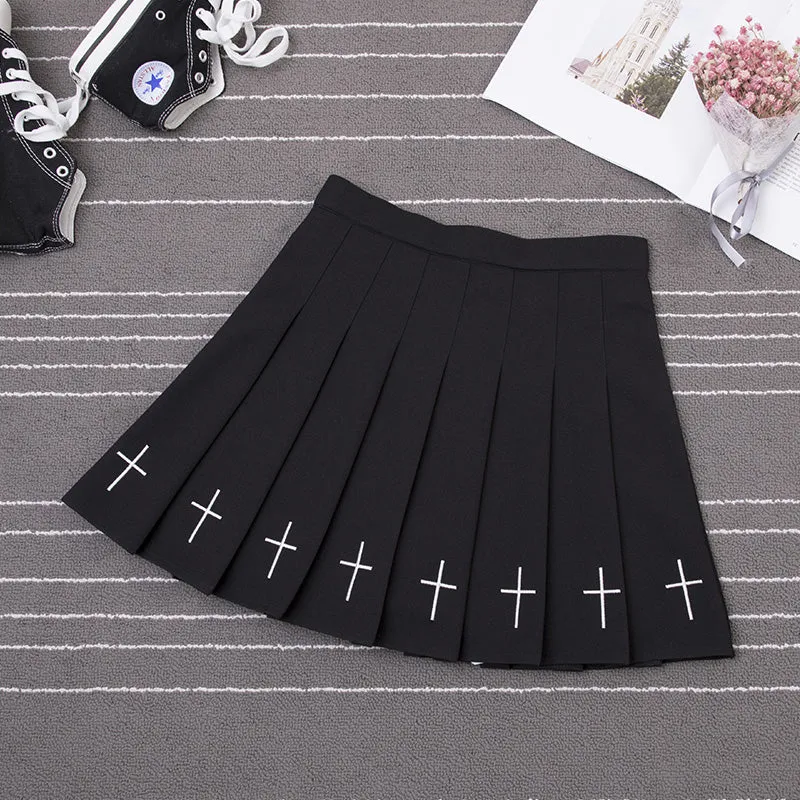 “GOTH EMBROIDERY” PLEATED SKIRT W041103
