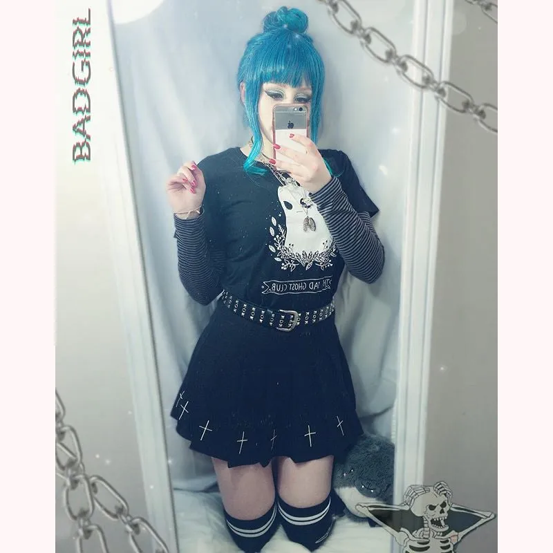 “GOTH EMBROIDERY” PLEATED SKIRT W041103