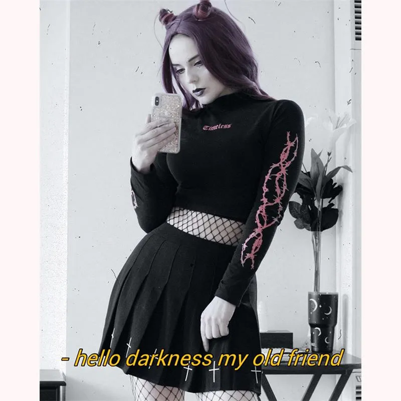 “GOTH EMBROIDERY” PLEATED SKIRT W041103