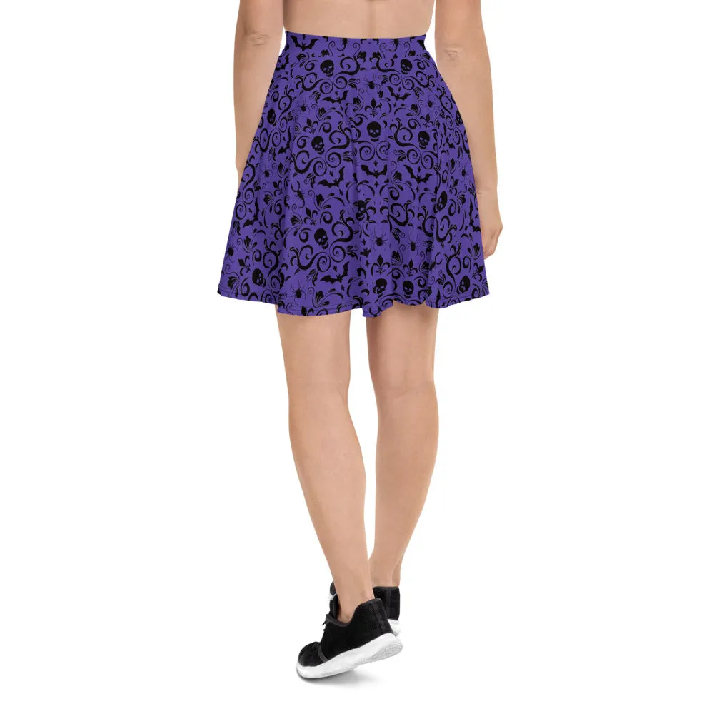 Gothic Damask Skater Skirt - Purple