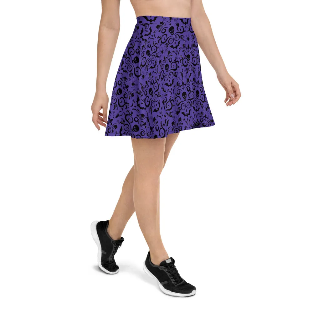Gothic Damask Skater Skirt - Purple