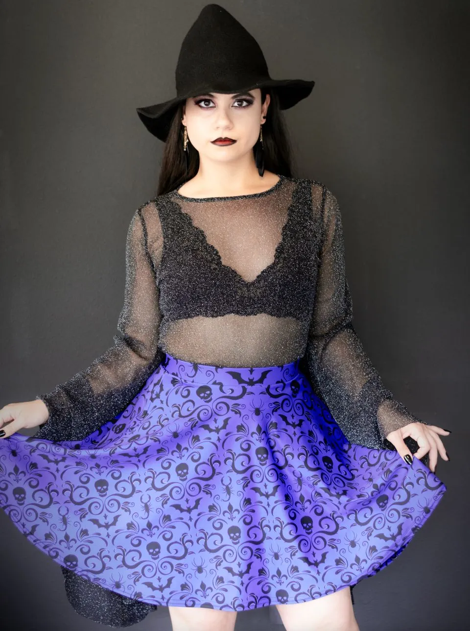 Gothic Damask Skater Skirt - Purple