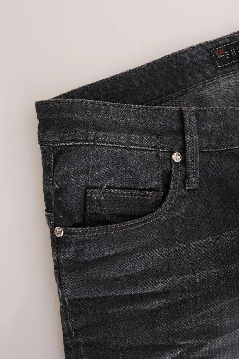 Gray Cotton Slim Fit Denim Jeans