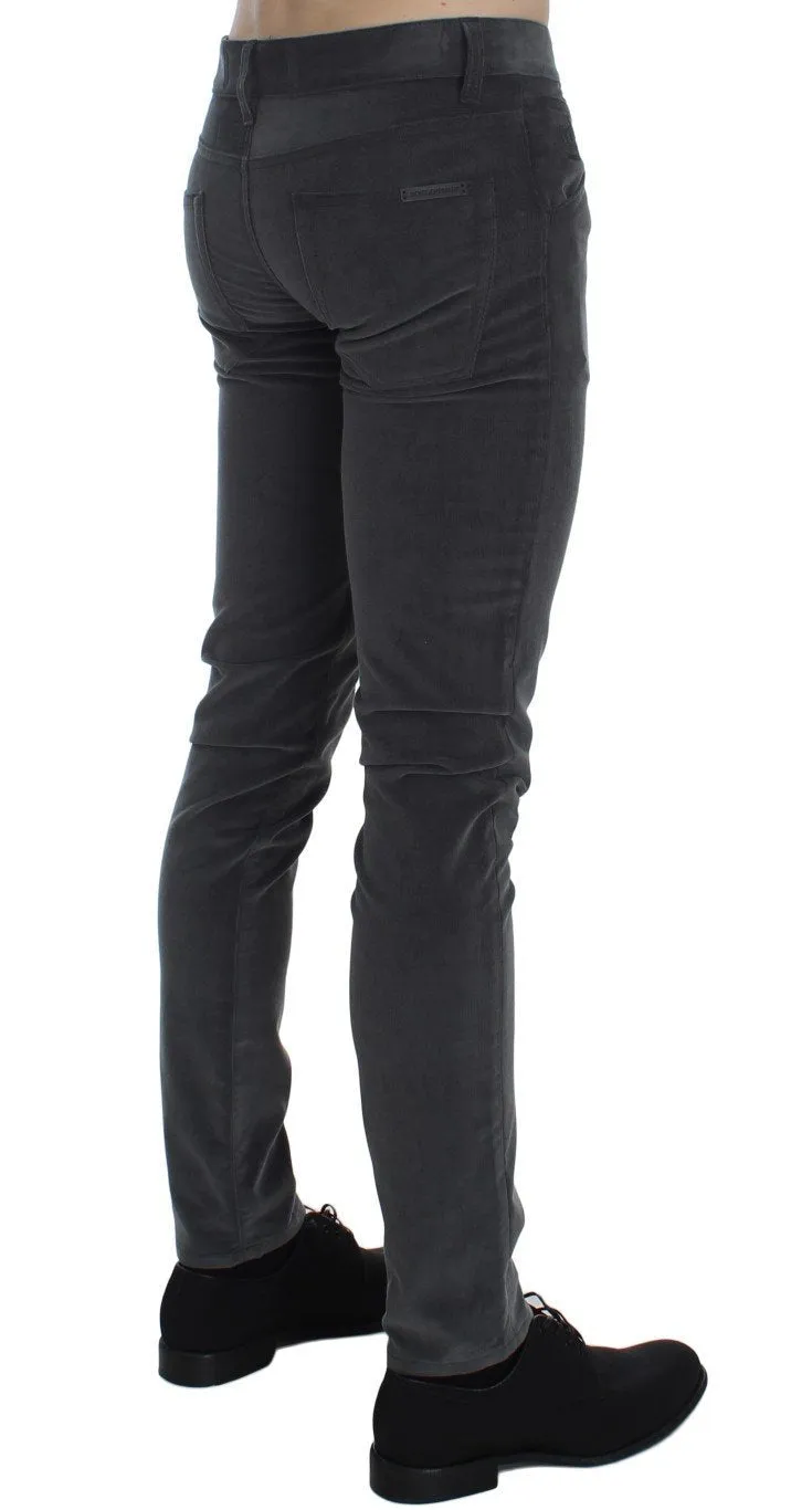 Gray Stretch Cotton Slim Fit Pants