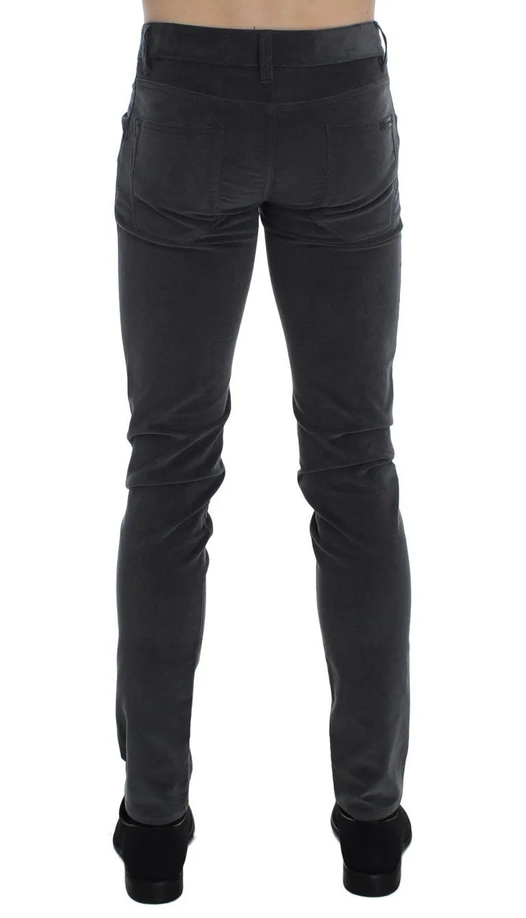 Gray Stretch Cotton Slim Fit Pants