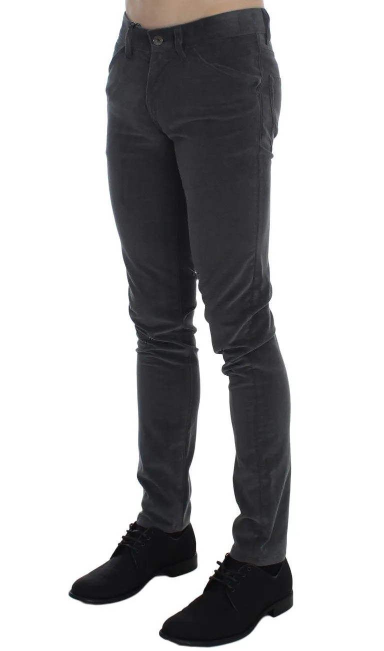 Gray Stretch Cotton Slim Fit Pants