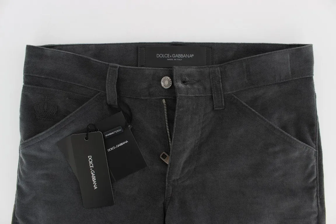 Gray Stretch Cotton Slim Fit Pants