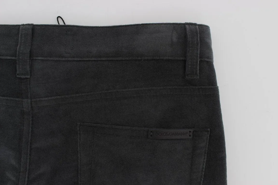 Gray Stretch Cotton Slim Fit Pants