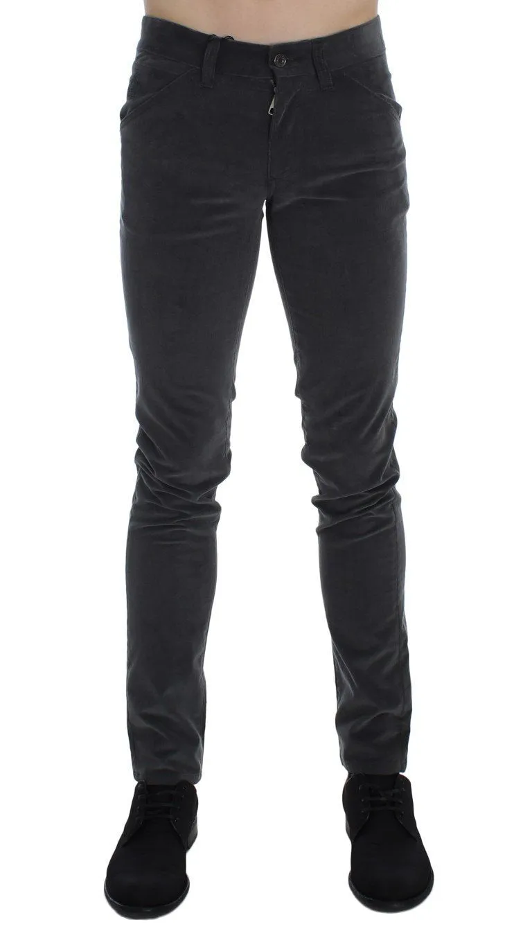 Gray Stretch Cotton Slim Fit Pants