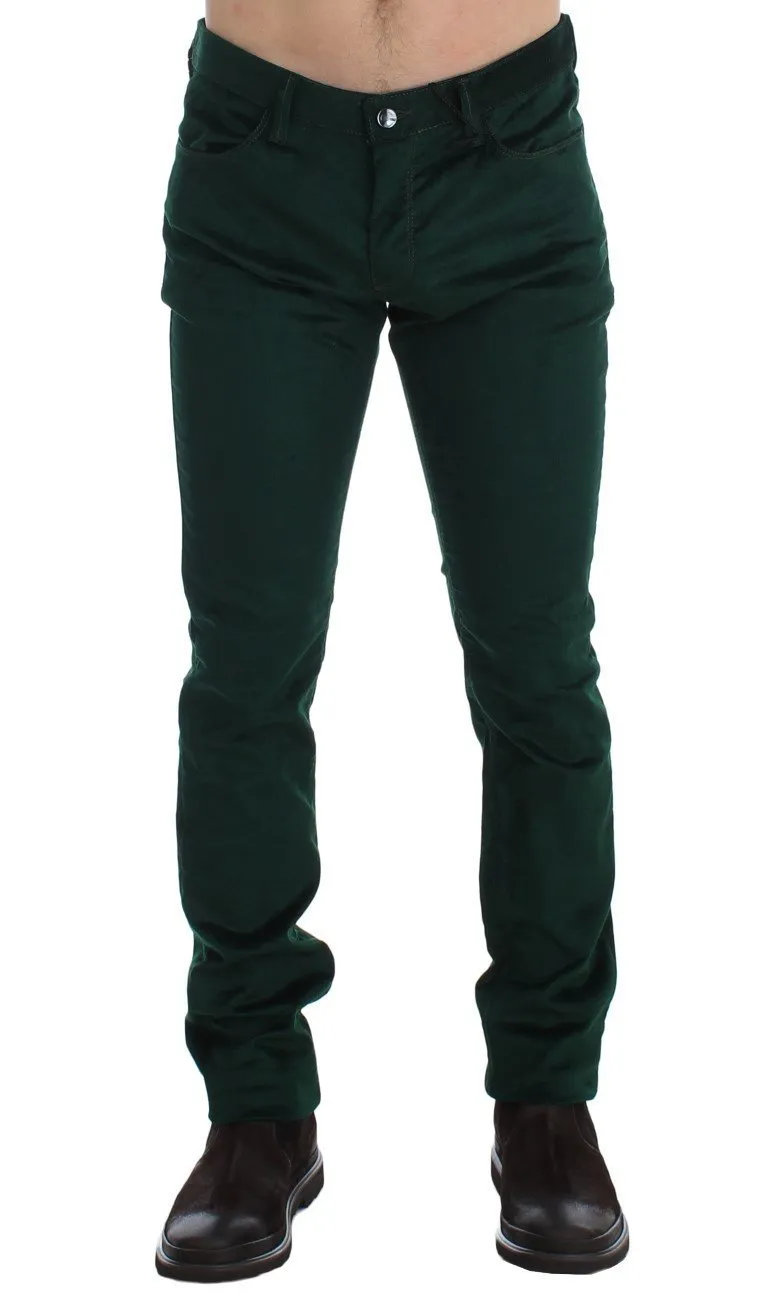 Green Corduroy Slim Fit Pants Jeans