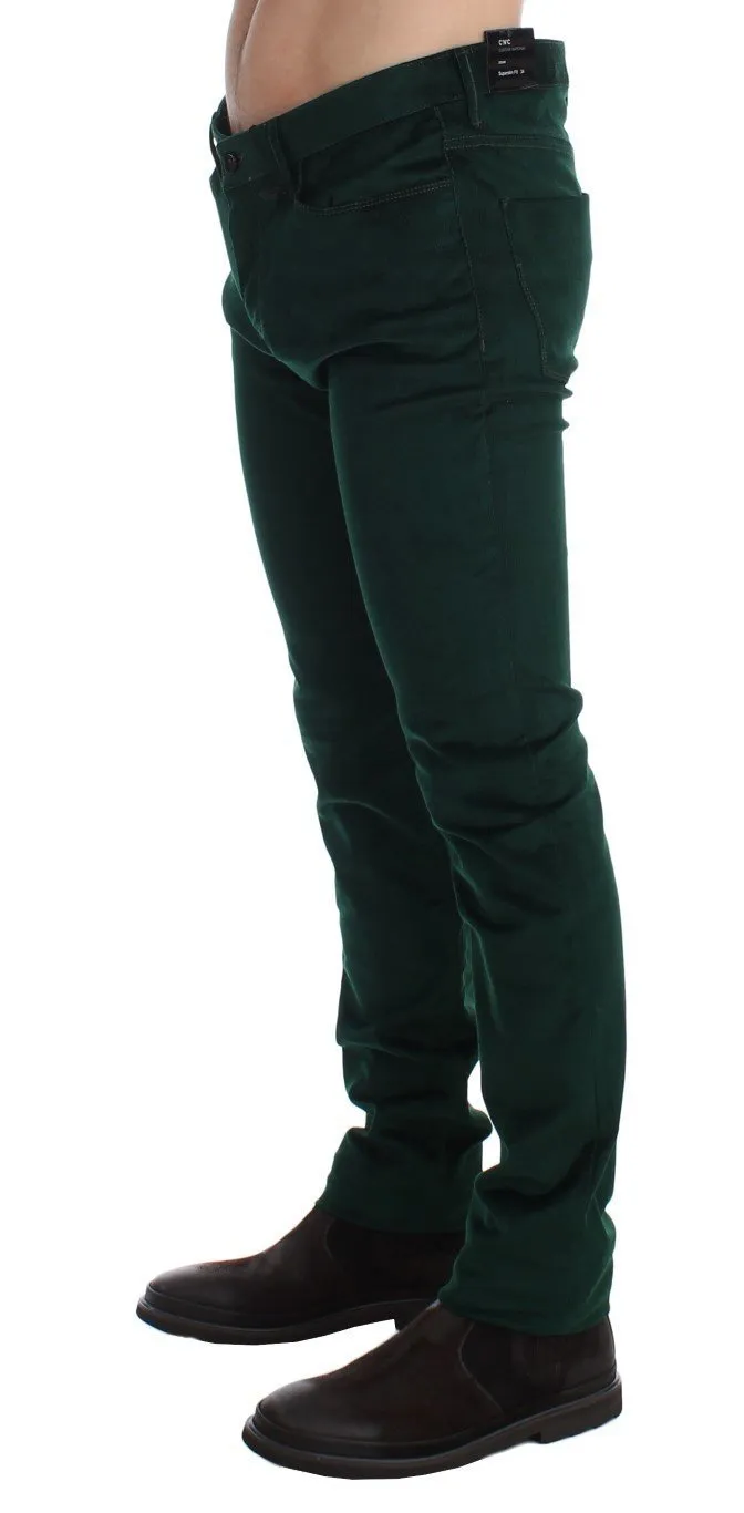 Green Corduroy Slim Fit Pants Jeans