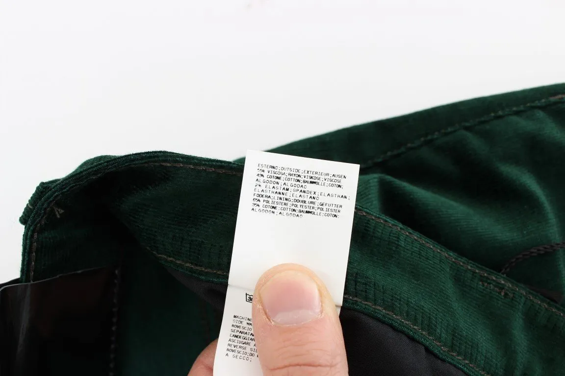 Green Corduroy Slim Fit Pants Jeans