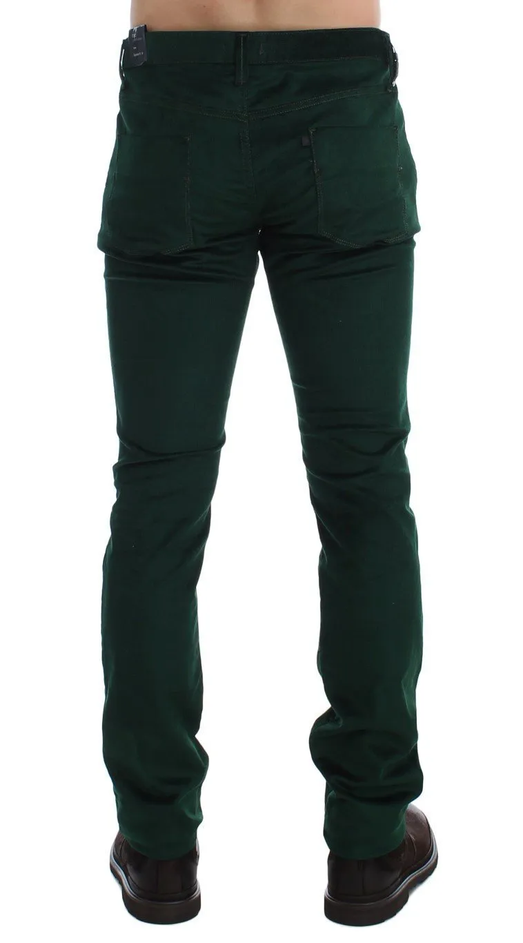 Green Corduroy Slim Fit Pants Jeans
