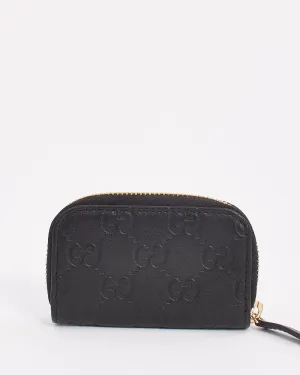 Gucci Black Leather Guccissima Mini Zip Around Wallet