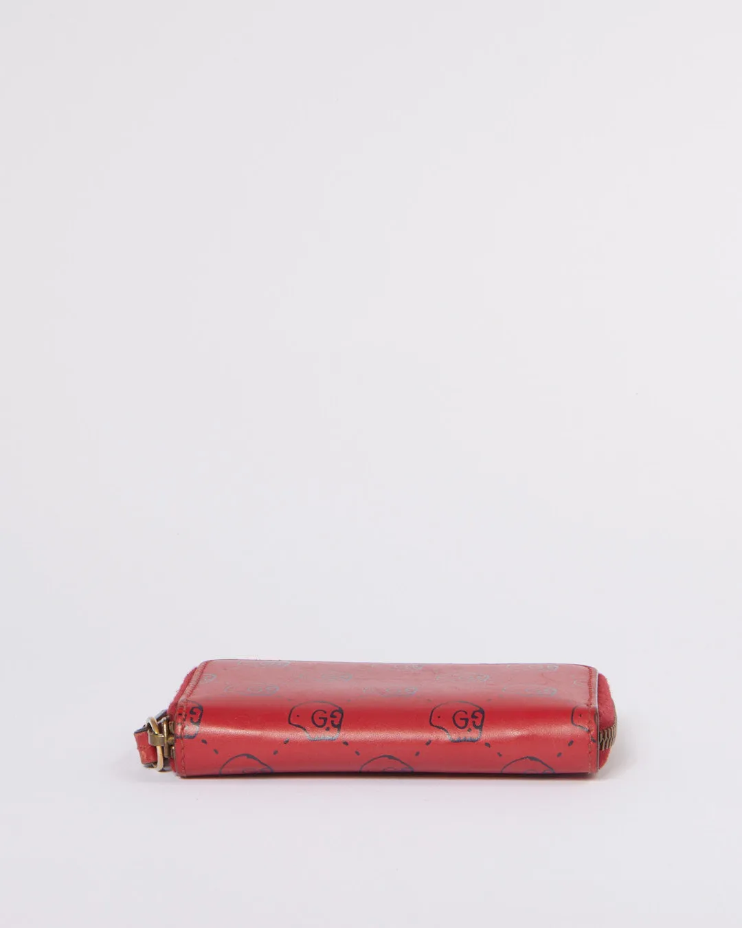 Gucci Red Leather GucciGhost Hamlet Skull Zip Around Card Card