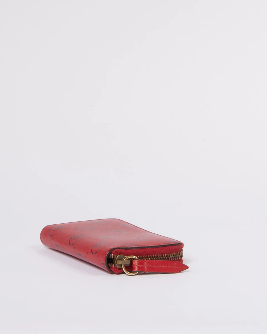 Gucci Red Leather GucciGhost Hamlet Skull Zip Around Card Card