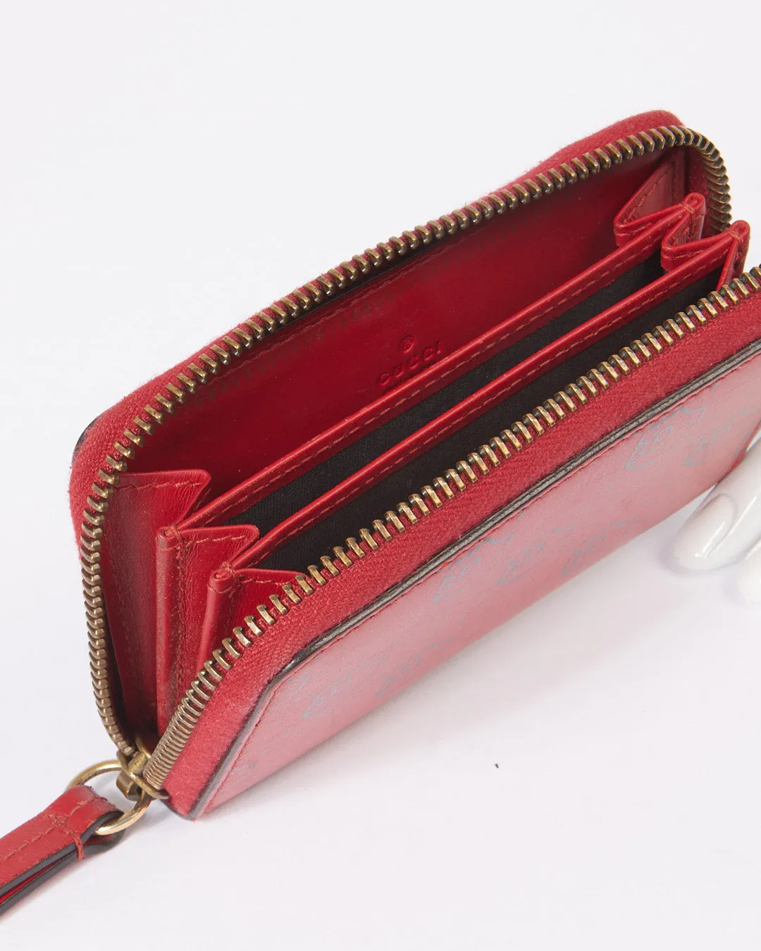 Gucci Red Leather GucciGhost Hamlet Skull Zip Around Card Card