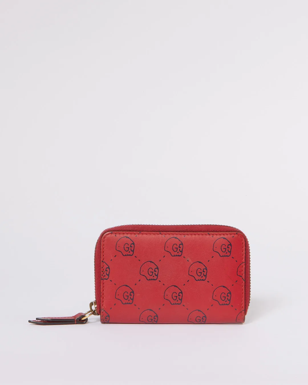 Gucci Red Leather GucciGhost Hamlet Skull Zip Around Card Card