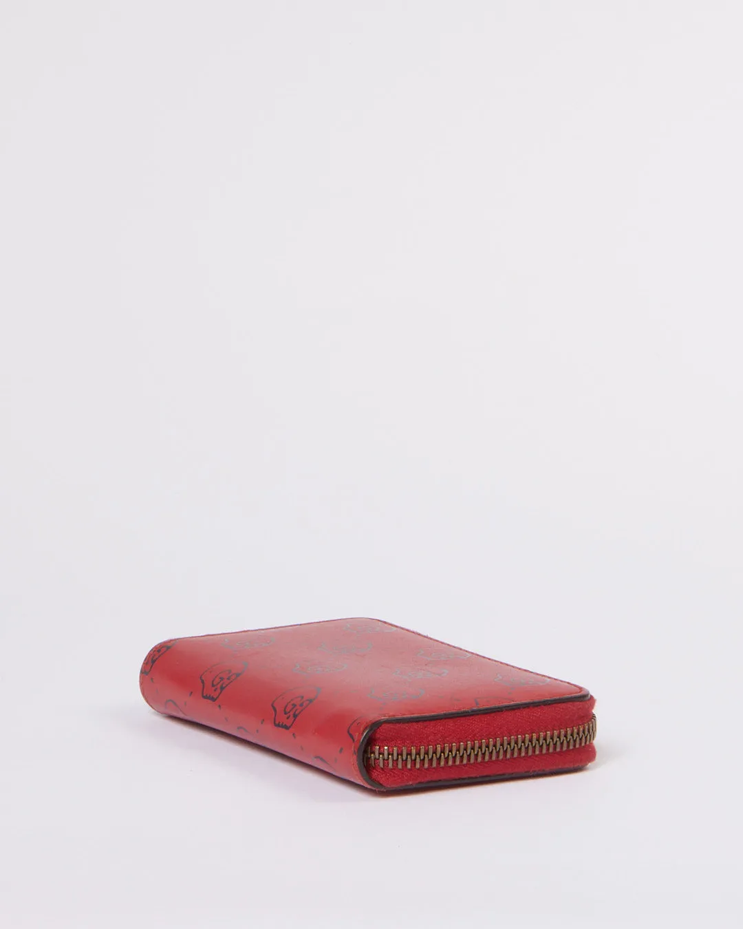Gucci Red Leather GucciGhost Hamlet Skull Zip Around Card Card