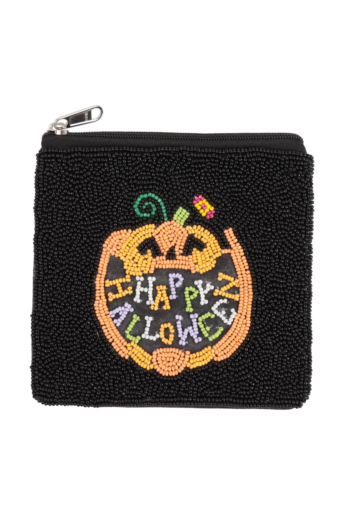 HAPPY HALLOWEEN PUMPKIN SEED BEADS COIN POUCH