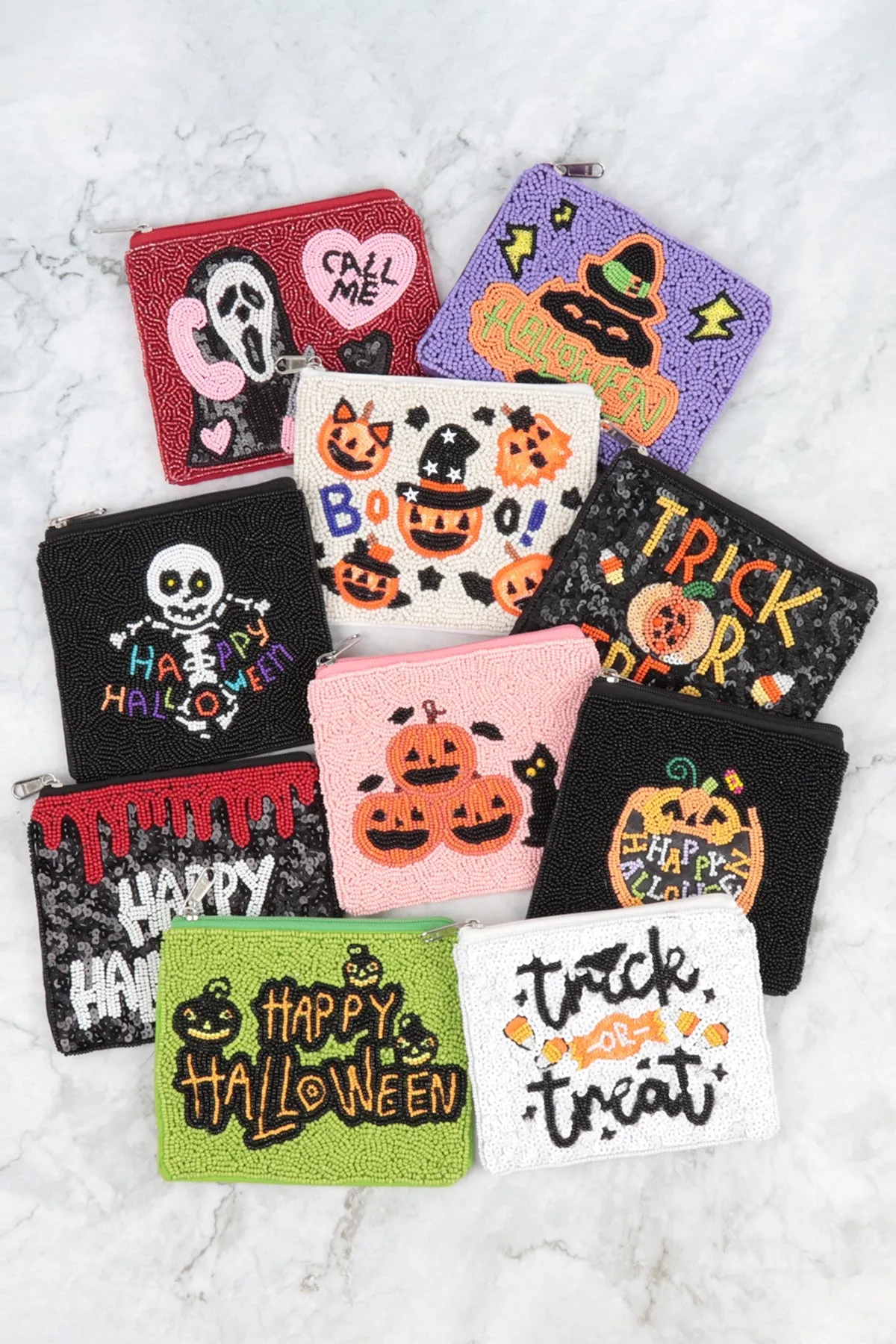HAPPY HALLOWEEN PUMPKIN SEED BEADS COIN POUCH