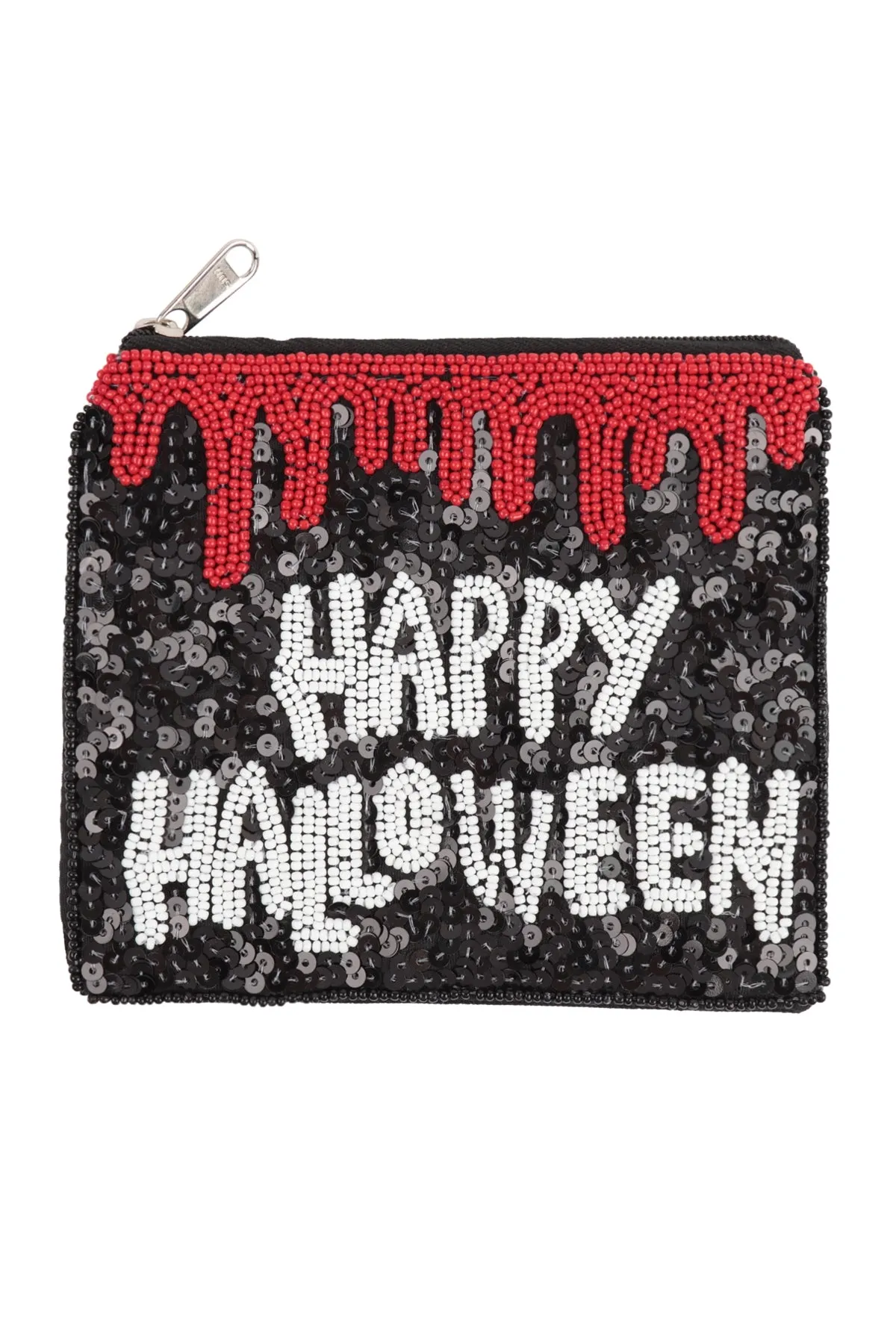 HAPPY HALLOWEEN SEQUIN AND SEED BEADS COIN POUCH