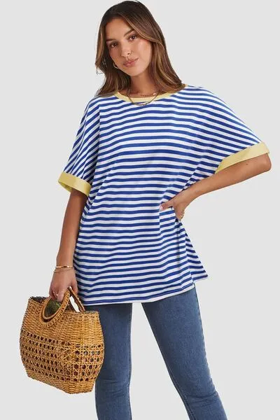 Hazel Blues® |  Contrast Striped Round Neck Half Sleeve T-Shirt