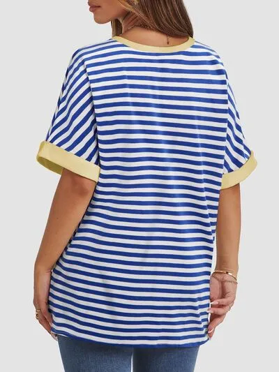 Hazel Blues® |  Contrast Striped Round Neck Half Sleeve T-Shirt