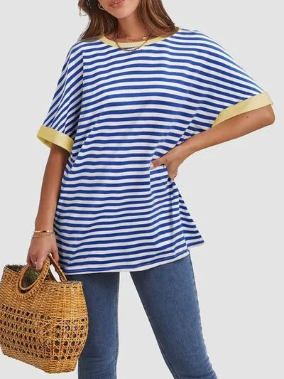 Hazel Blues® |  Contrast Striped Round Neck Half Sleeve T-Shirt