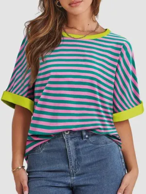 Hazel Blues® |  Contrast Striped Round Neck Half Sleeve T-Shirt