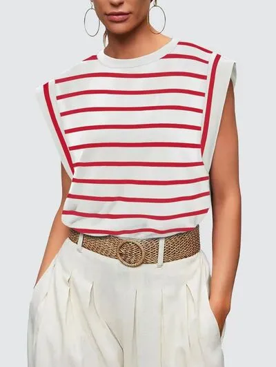 Hazel Blues® |  Florira Striped Round Neck Cap Sleeve T-Shirt