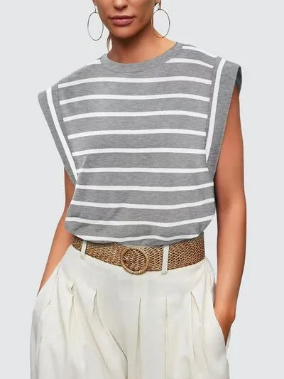 Hazel Blues® |  Florira Striped Round Neck Cap Sleeve T-Shirt