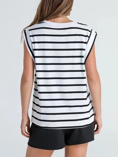 Hazel Blues® |  Florira Striped Round Neck Cap Sleeve T-Shirt