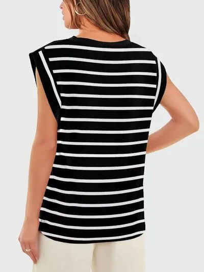 Hazel Blues® |  Florira Striped Round Neck Cap Sleeve T-Shirt