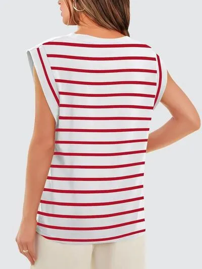 Hazel Blues® |  Florira Striped Round Neck Cap Sleeve T-Shirt