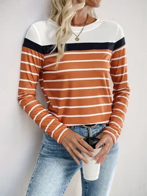 Hazel Blues® |  Perfee Contrast Striped Round Neck Long Sleeve T-Shirt
