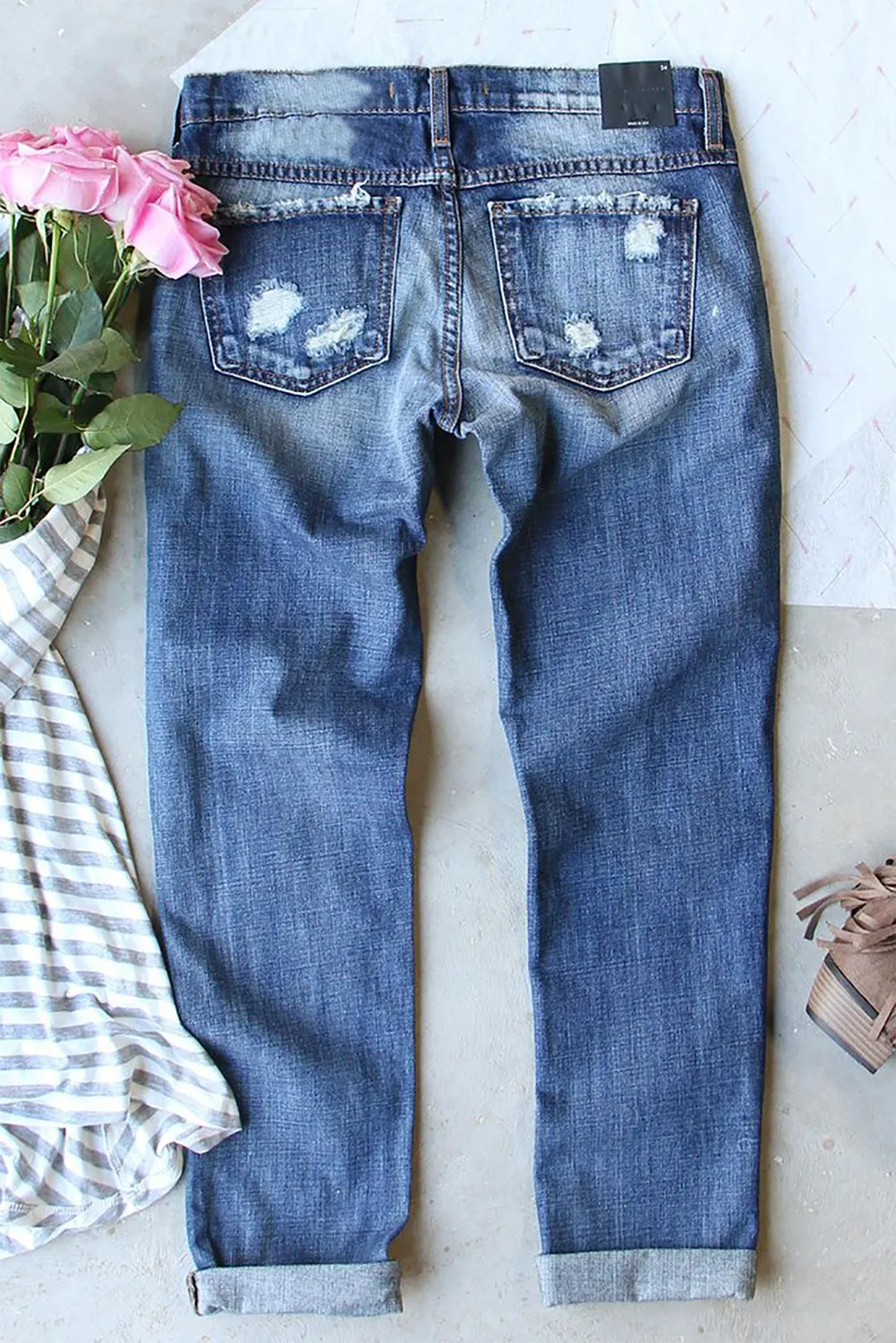 Heart Shaped Straight Leg Distressed Jeans