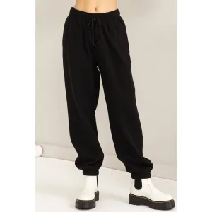 High-waist Drawstring Joggger Pants: Black