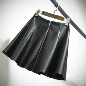 High Waist Novelty Faux PU Mini Leather Skirt Women 7XL Plus Size Pleated Short Zipper Stitching Flared Skirt