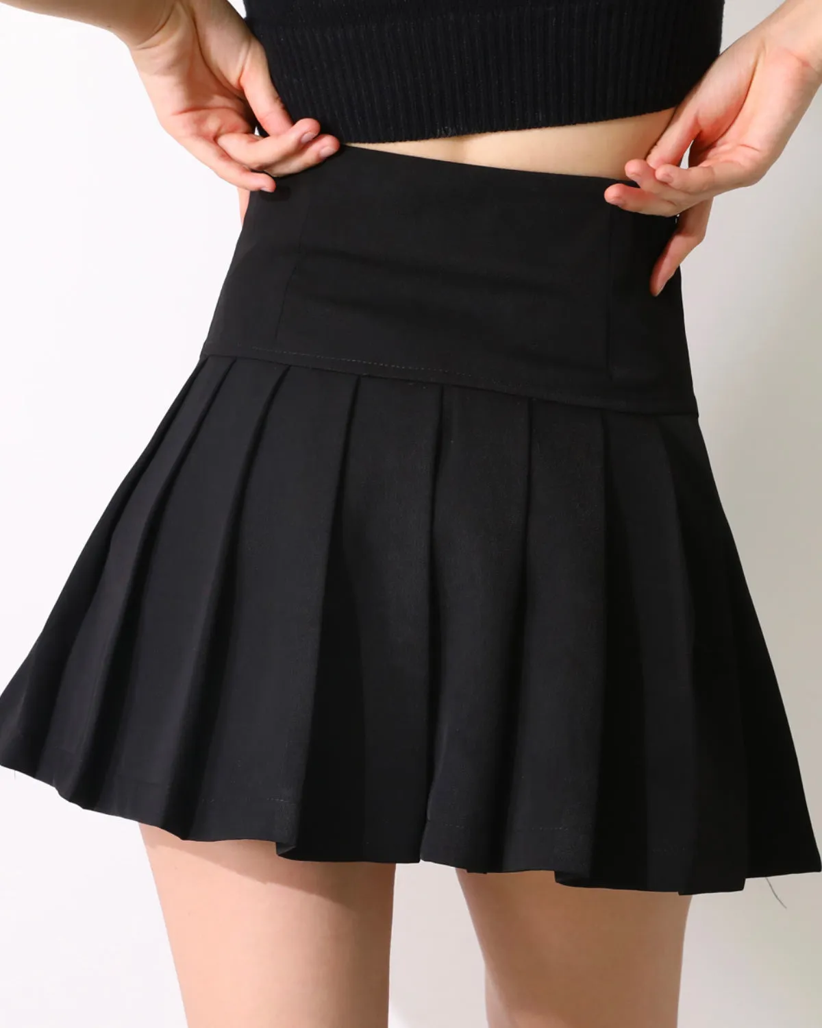 high waist straps thin pleated short skirt