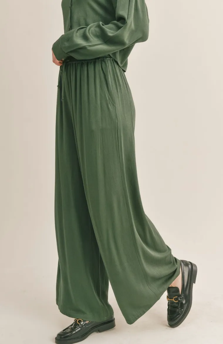 High Waisted Tie Wide Leg Pants