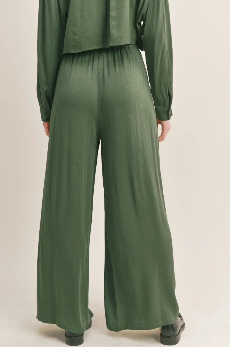 High Waisted Tie Wide Leg Pants
