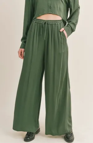 High Waisted Tie Wide Leg Pants
