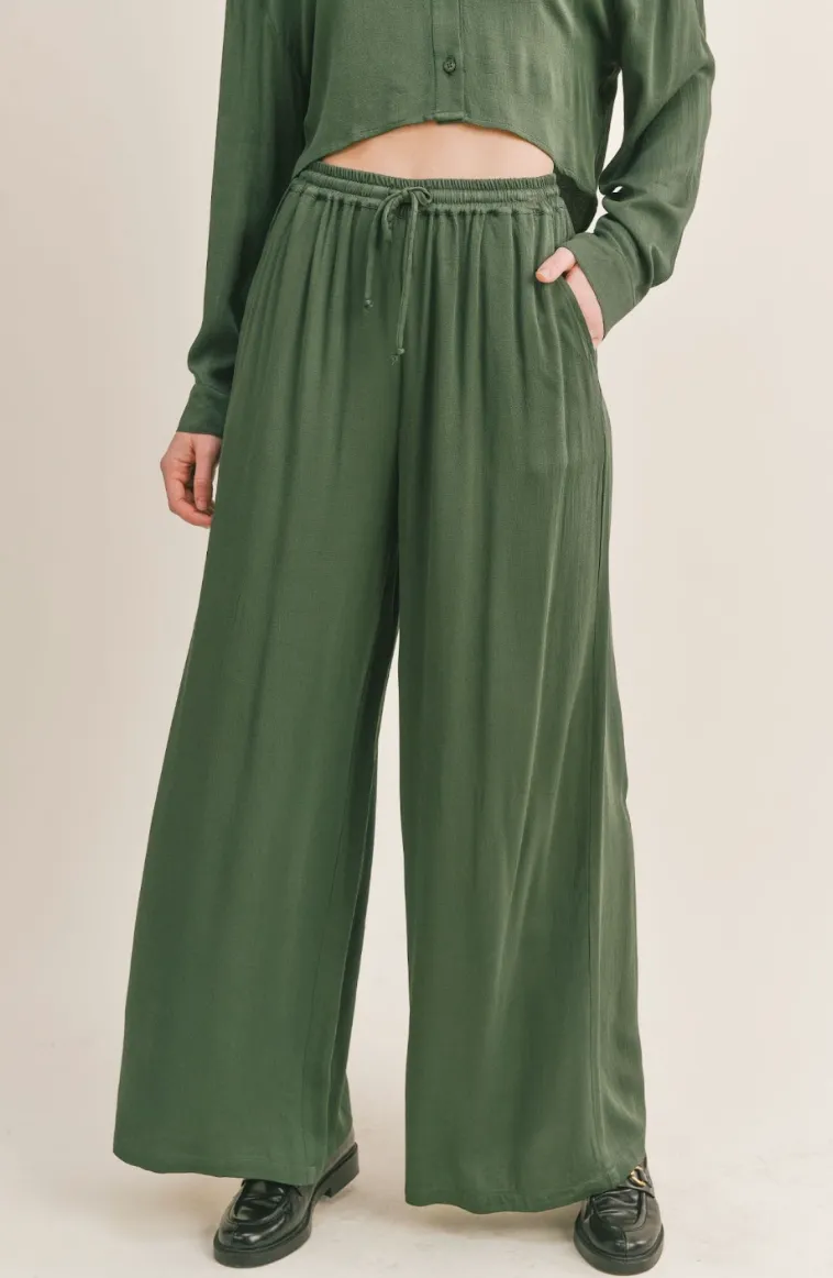 High Waisted Tie Wide Leg Pants