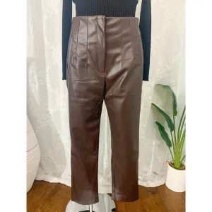 It's Time High Waist Faux Leather Pants - Brown