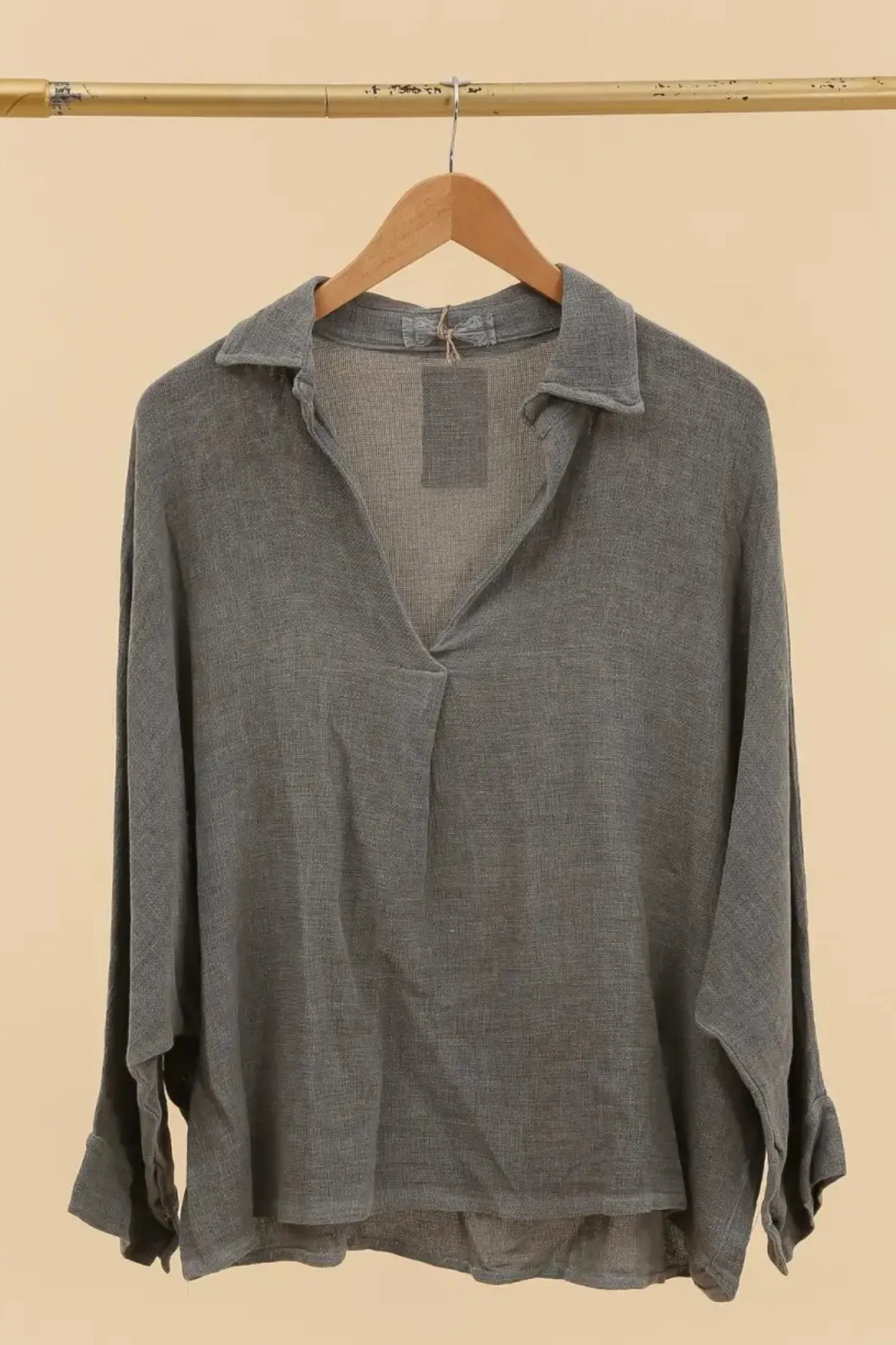 'Jude' Linen Shirt Top - White/Grey