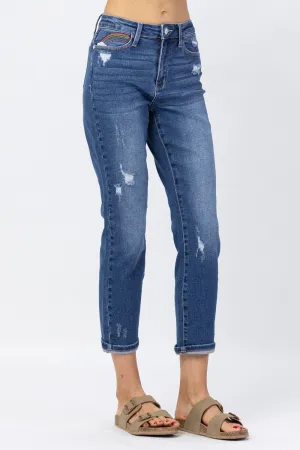 Judy Blue | Rainbow Embroidered Straight Leg