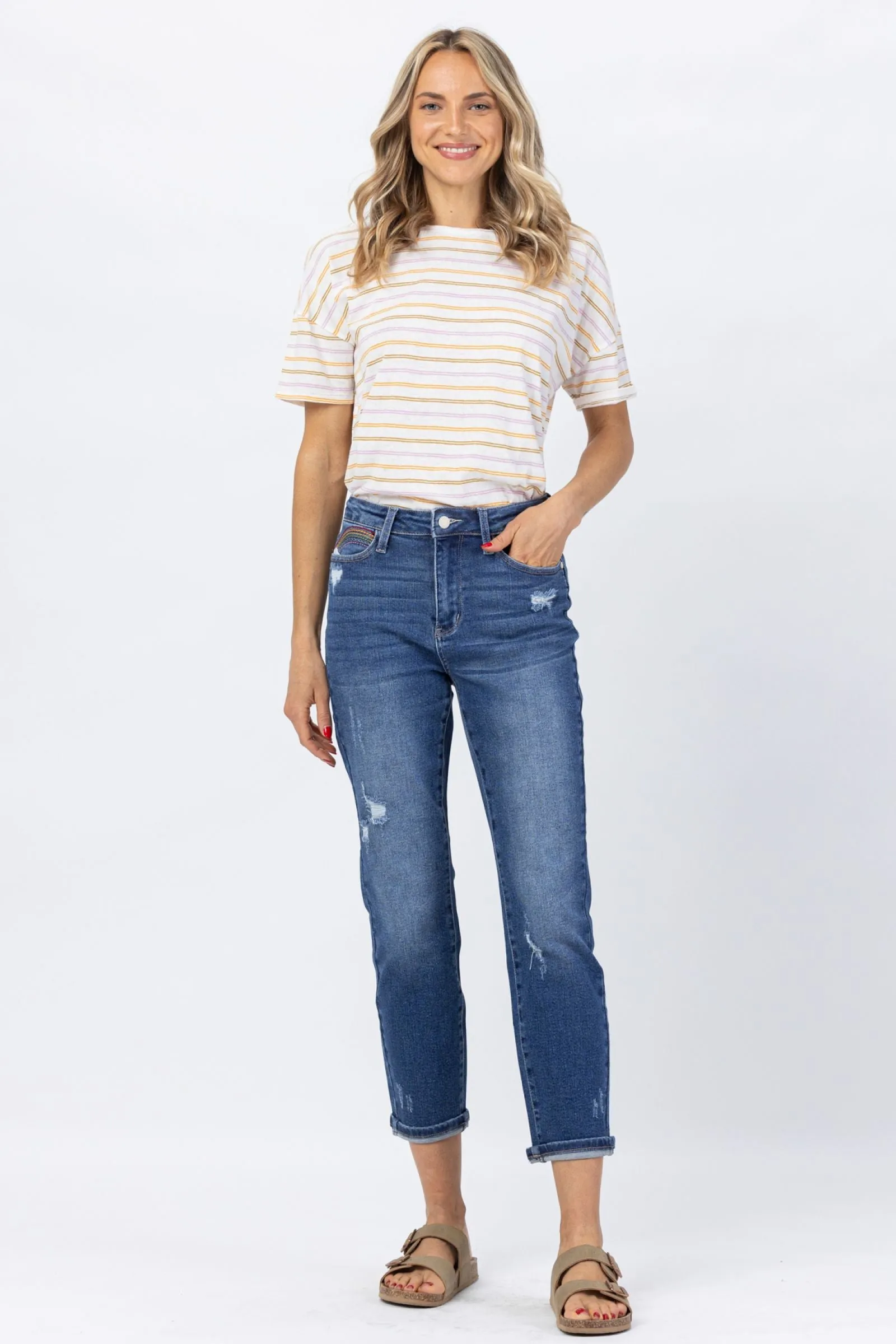 Judy Blue | Rainbow Embroidered Straight Leg