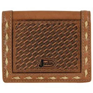 Justin Front Pocket Bifold Wallet Basket Weave Tooled