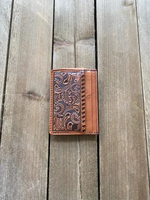 Justin's Card Wallet With Magnetic Clip Tooled With Whipstitch